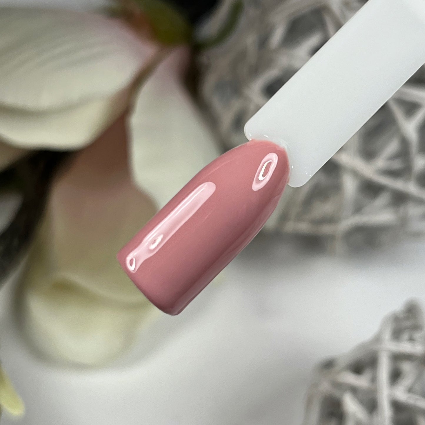 Blush und Burnt Farbgel-Set Herbst 2024 von Nails Factory, Ash Rose Farbgel auf einer weiĂen OberflĂ€che.