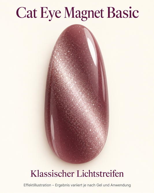 Effektillustration: roséfarbener Nageltip mit diagonalem Cat Eye Lichtstreifen