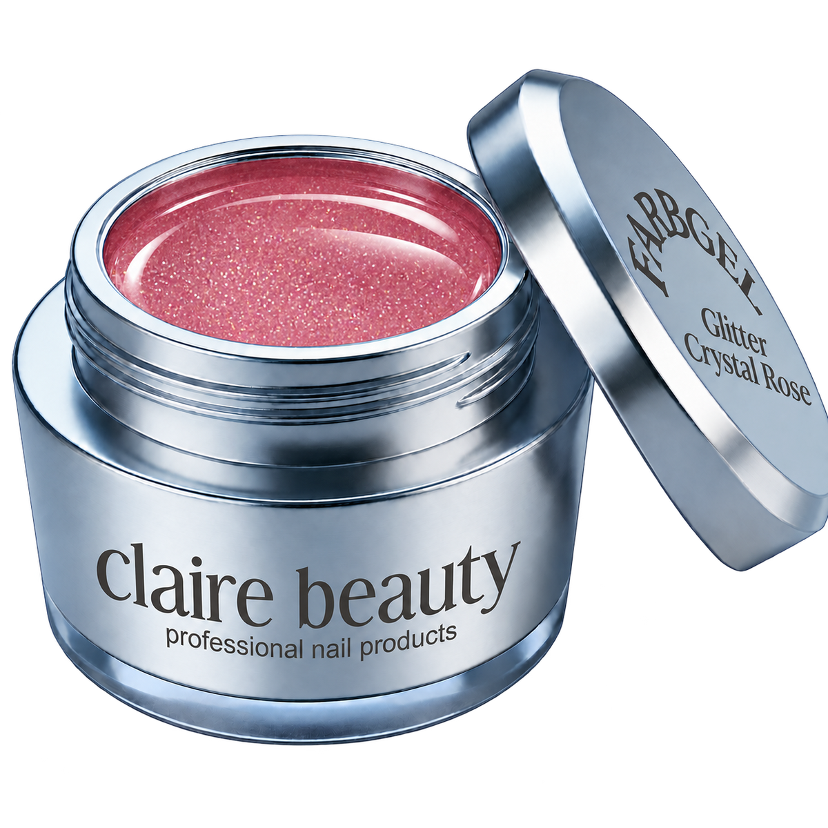 claire beauty Farbgel Glitter Crystal Rose im offenen Tiegel