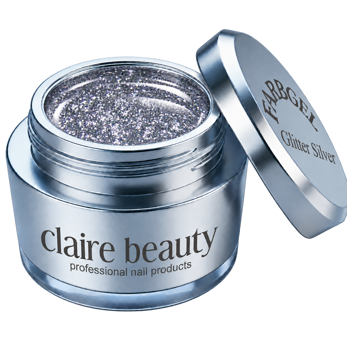 claire beauty Farbgel Glitter Silver im offenen Tiegel