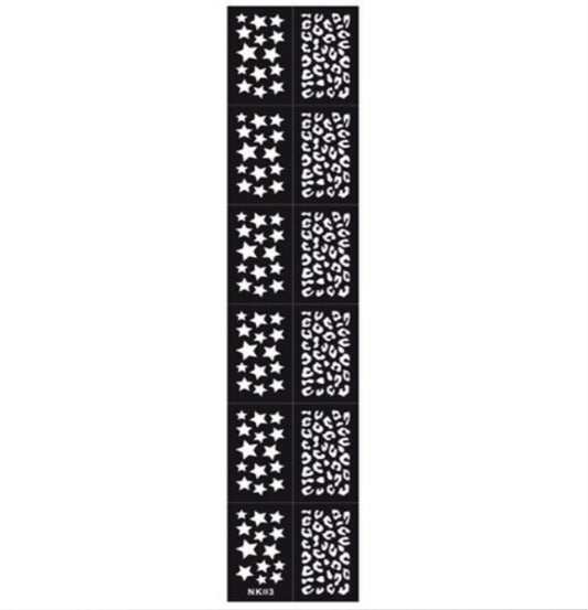 12x Nail Art Schablone NK03 - Muster Sterne/Leopard