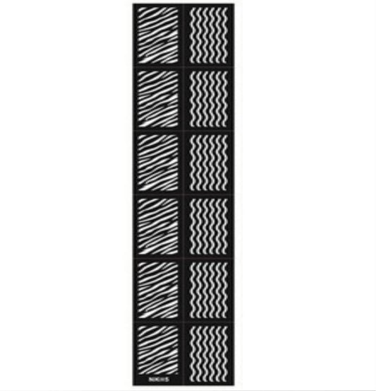 12x Nail Art Schablone NK05 - Muster Zebra/Wellen