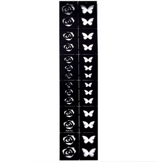 12x Nail Art Schablone NK10 - Rose/Schmetterling
