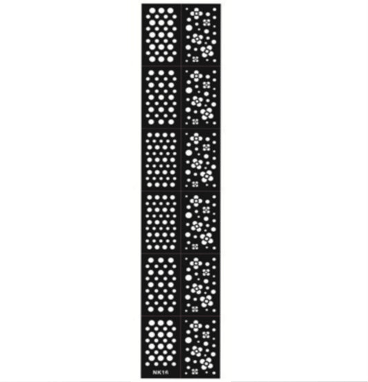 12x Nail Art Schablone NK16 - Muster Blumen/Kreis