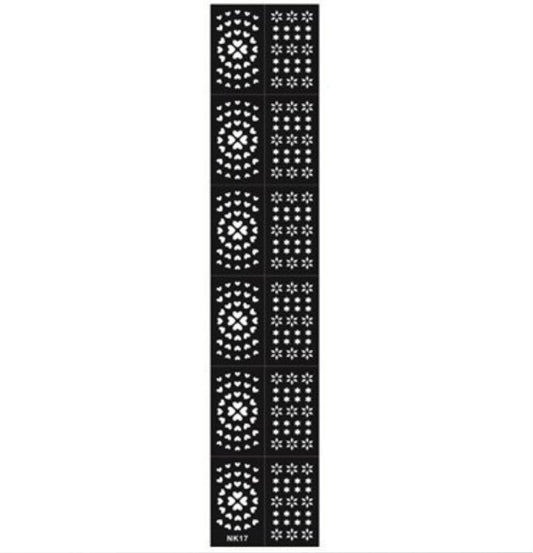 12x Nail Art Schablone NK17 - Muster Herz/Blumen