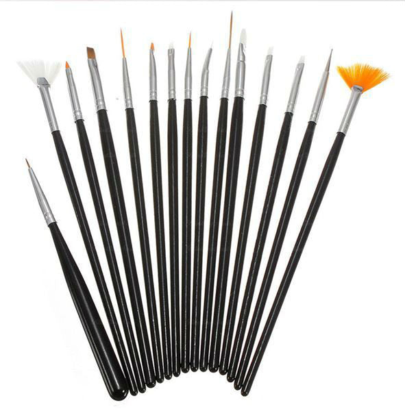 15-teiliges Nail Art Pinselset - Schwarz