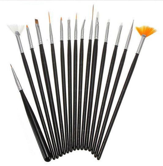 15-teiliges Nail Art Pinselset - Schwarz