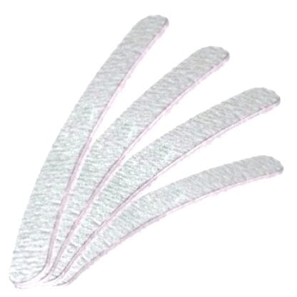 Zwei gebogene Profi-Nagelfeilen von Nails Factory mit Zebra-Muster, Körnung 100/180, für professionelle Nagelpflege.