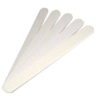 Zwei weiße Profi-Nagelfeilen gerade mit 100/180 Körnung, ideal für professionelle Nagelpflege von Nails Factory.
