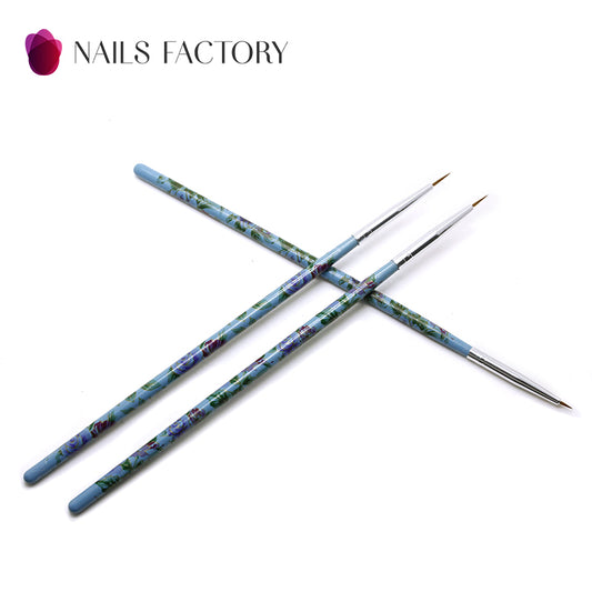 Drei Nail Art Liner mit blauen Blumenmustern von Nails Factory, perfekt für kreative Nageldesigns.