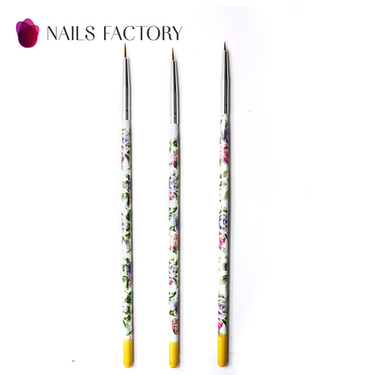 Drei Nail Art Liner Blumen Sets von Nails Factory, feine Linien und Blumenmotive für kreative Nageldesigns.