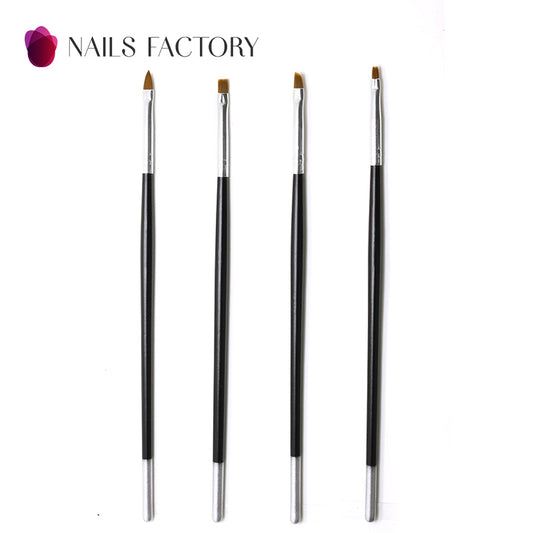 Vier schwarze Gelpinsel im 4er Set von Nails Factory, ideal für Nagelkunst und Gel-Nageltechnik.