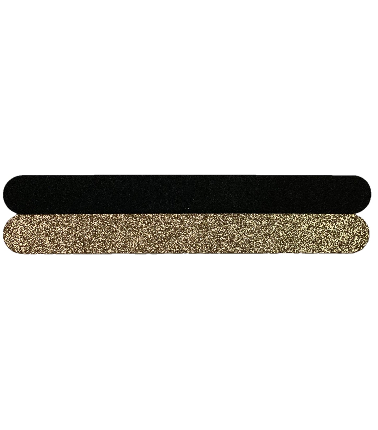 Profi Nagelfeile gerade in Schwarz und Gold Glitter, 180 Körnung, Nails Factory, für Nagelpflege und Modelagen