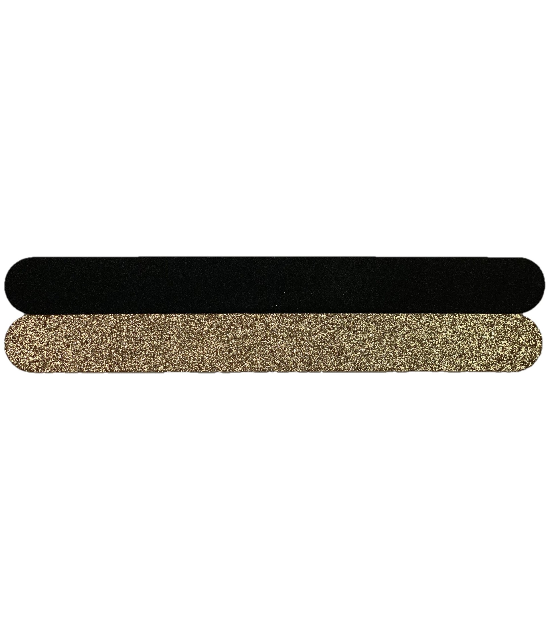 Profi Nagelfeile gerade in Schwarz und Gold Glitter, 180 Körnung, Nails Factory, für Nagelpflege und Modelagen