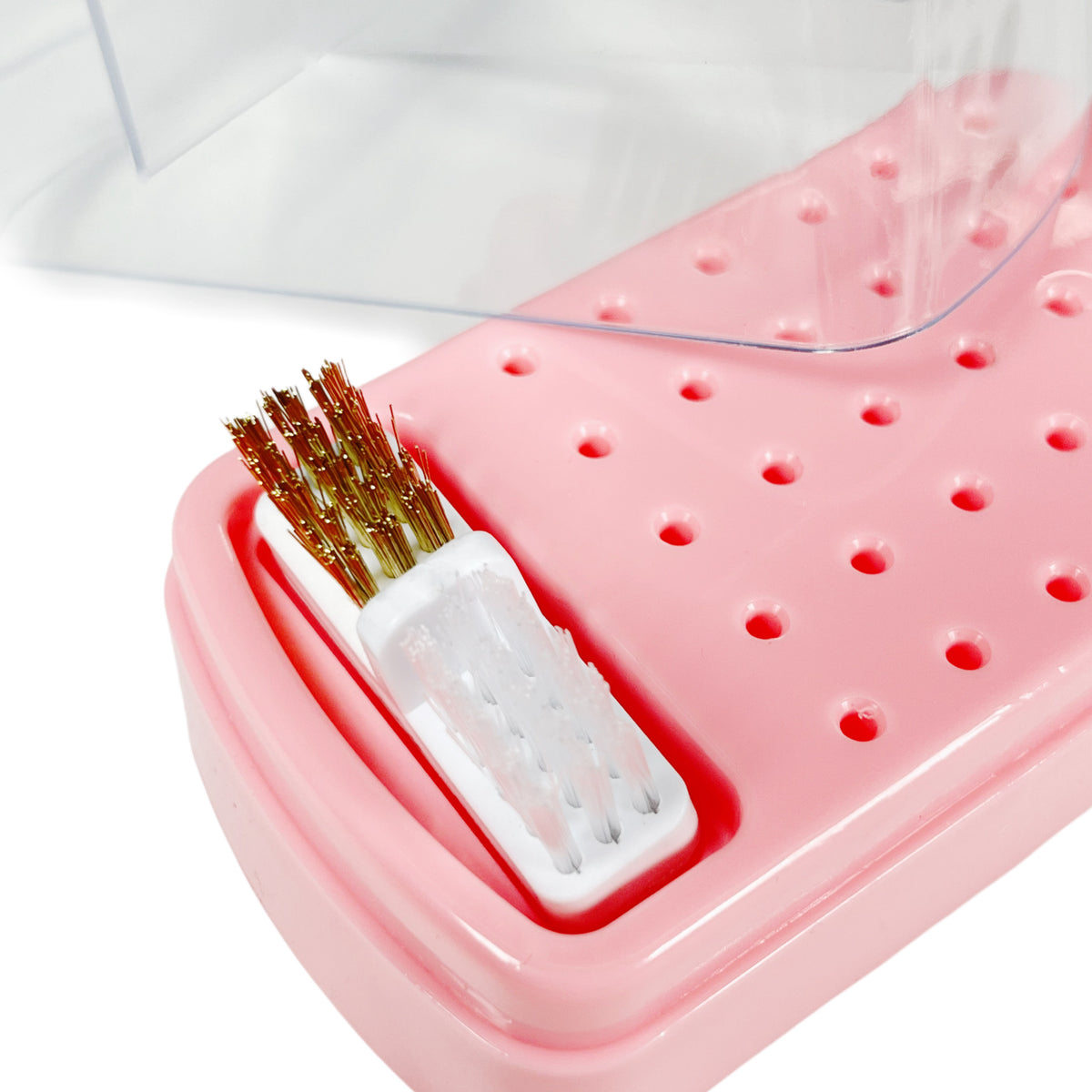 Bit-Steckhalter mit Reinigung für Nagelbits, von Nails Factory, zeigt die praktische Aufbewahrung und Reinigungsfunktion.