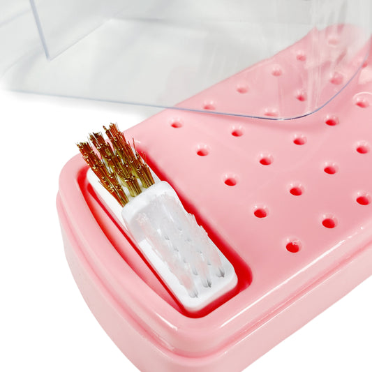 Bit-Steckhalter mit Reinigung für Nagelbits, von Nails Factory, zeigt die praktische Aufbewahrung und Reinigungsfunktion.