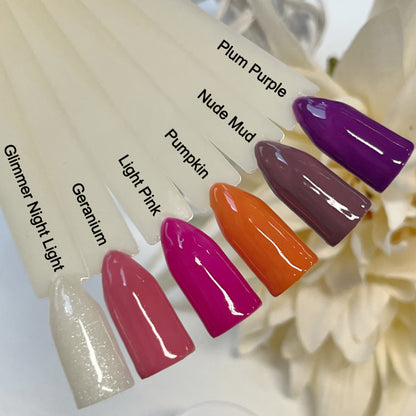 Pumpkin Farbgel Kollektion Herbst 2024 von Nails Factory mit verschiedenen orange- und brauntönen für Nageldesigns