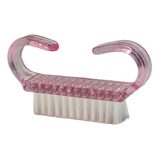 Kleine rosa Staubbürste von Nails Factory mit weichen Borsten für präzise Staubbeseitigung an Nägeln.