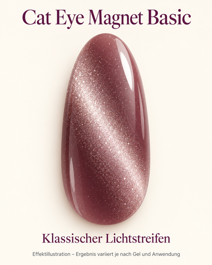 Effektillustration: roséfarbener Nageltip mit diagonalem Cat Eye Lichtstreifen