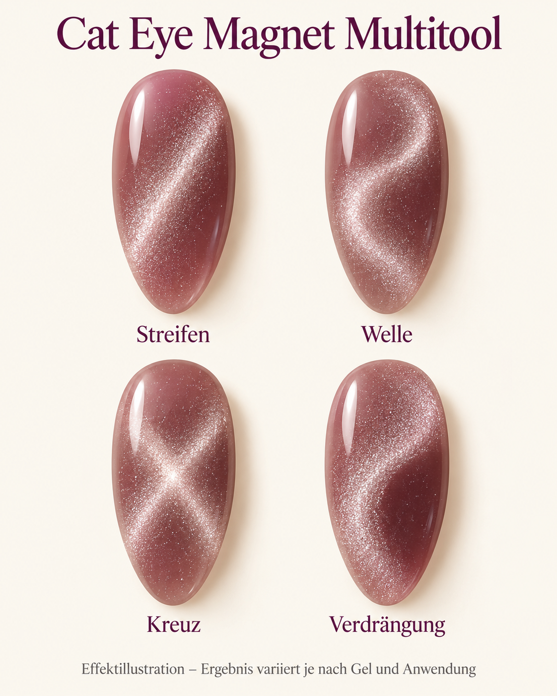 Effektillustration für Cat Eye Magnet Multitool: Streifen, Welle, Kreuz und Verdrängung