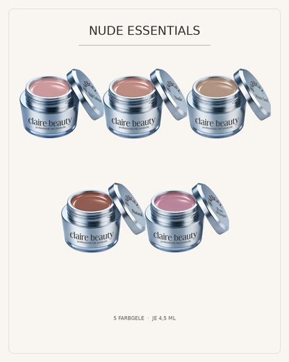 claire beauty Farbgel Set Nude Essentials mit fünf gleich grossen Originaltiegeln