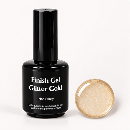 Finish Gel Glitter Gold von claire beauty mit goldenem Gel-Effektpunkt