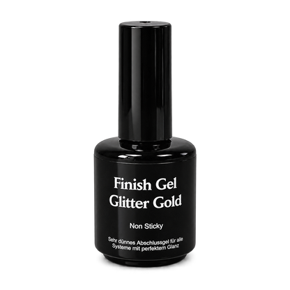 Finish Gel Glitter Gold von claire beauty, schwarze 14-ml-Pinselflasche
