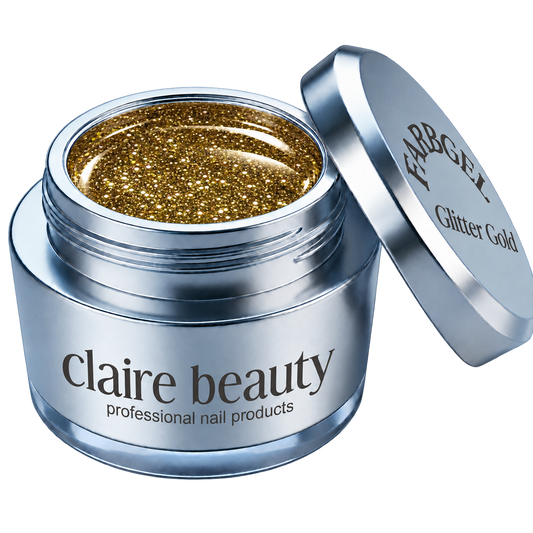 claire beauty Farbgel Glitter Gold im offenen Tiegel