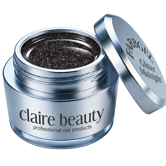 claire beauty Farbgel Glitter Midnight im offenen Tiegel