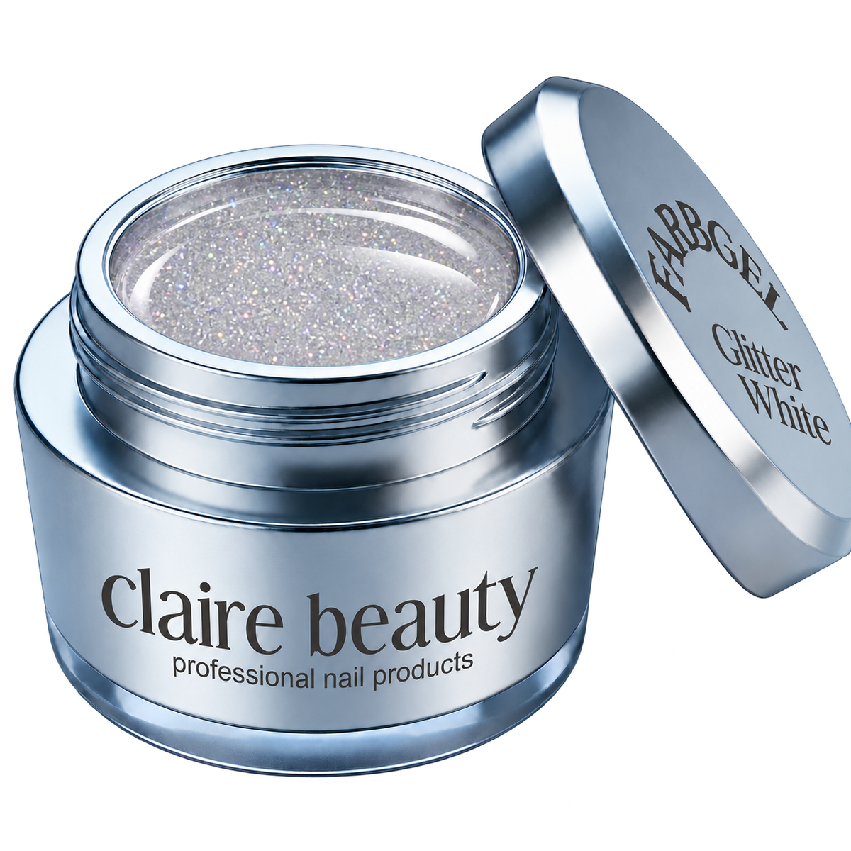 claire beauty Farbgel Glitter White im offenen Tiegel