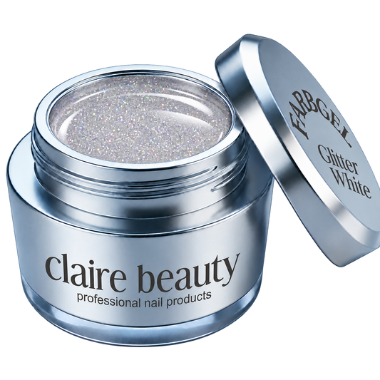 claire beauty Farbgel Glitter White im offenen Tiegel