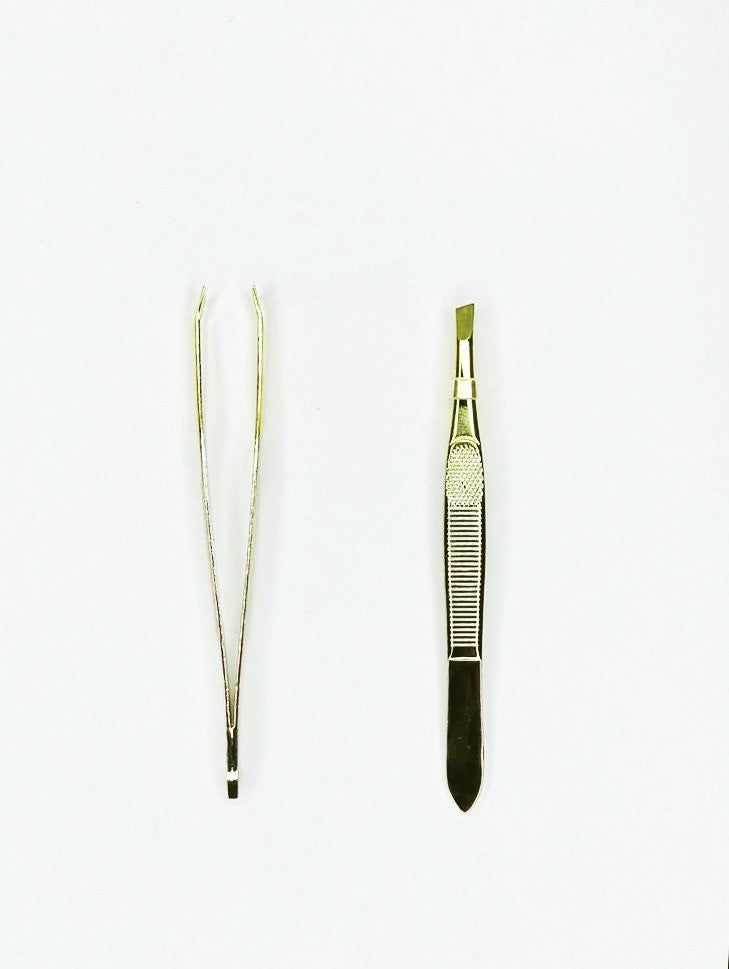 Pinzette mit schräger Spitze Gold/Silber