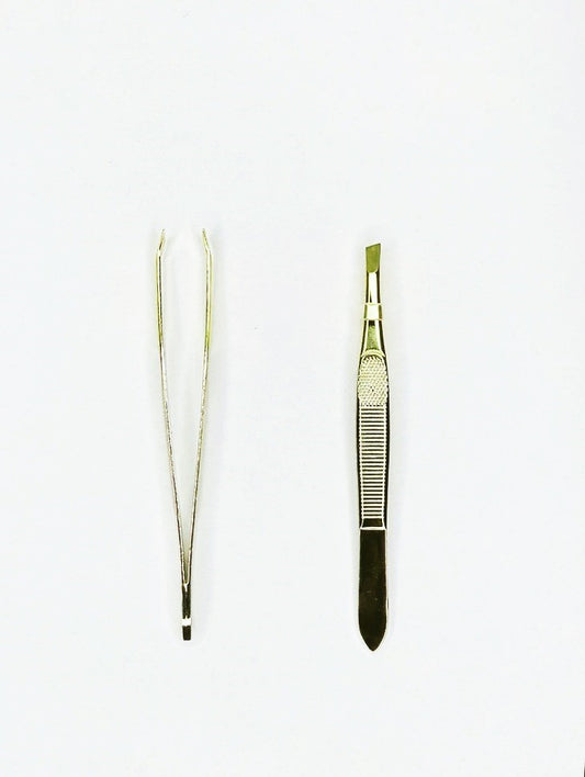 Pinzette mit schräger Spitze Gold/Silber